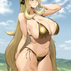 Cynthia is embarrassed to wear a gold bikini